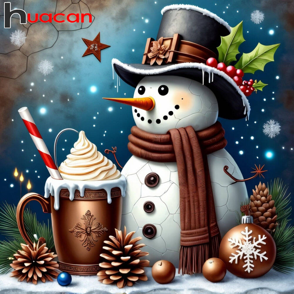 Embroidery Xmas - HUACAN DIY 5D Diamentowy Obraz Bałwanek