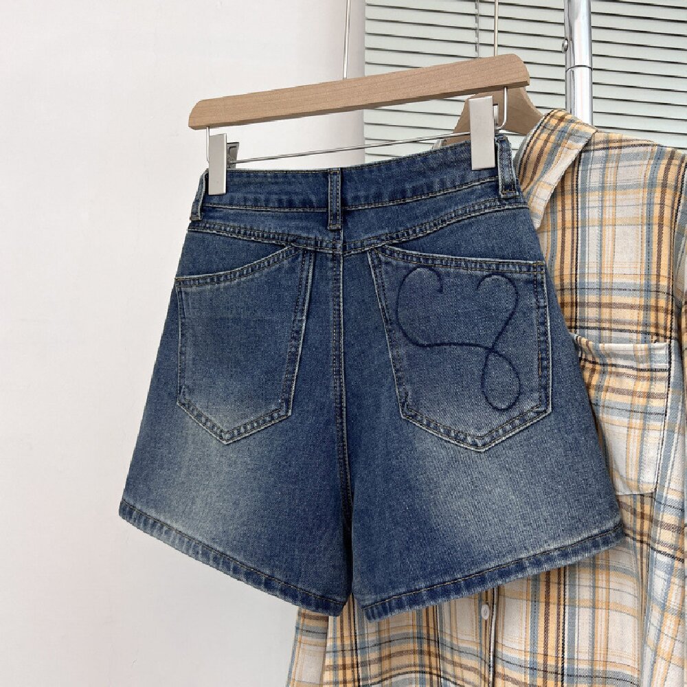 Embroidery Jeans - Damskie dżinsowe szorty vintage z haftem,