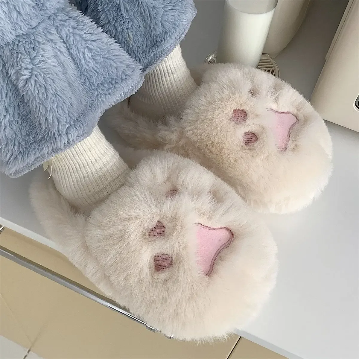 Embroidery Xmas - Kobiety Kawaii kot pazury puszyste futro