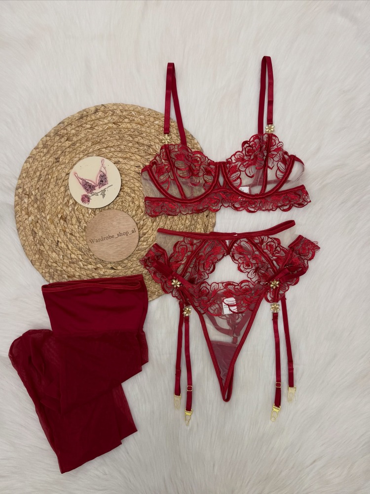 Damski bordowy koronkowy zesta – Embroidery Outfit recenzja i cena