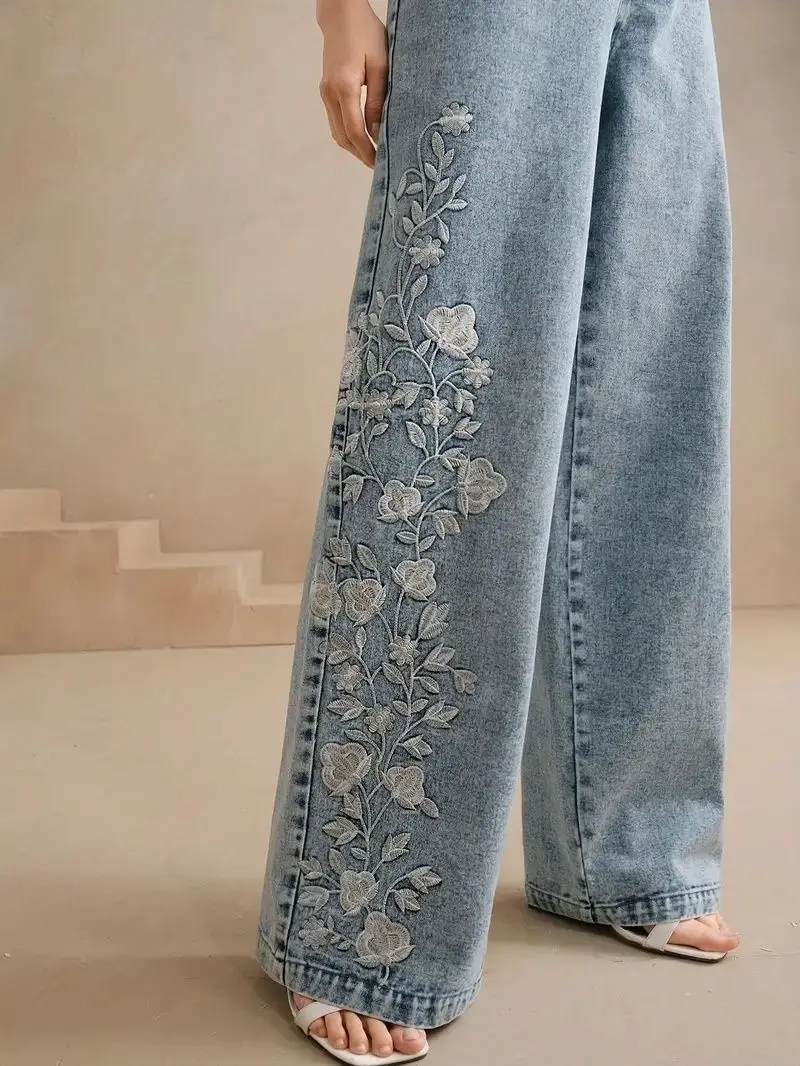 Damskie jeansy plus size Y2K z – Embroidery Jeans recenzja i cena