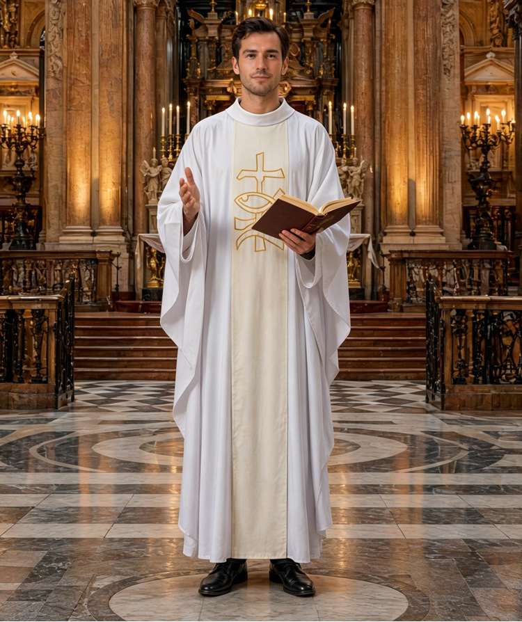 Biały strój liturgiczny dla du – Embroidery Outfit recenzja i cena